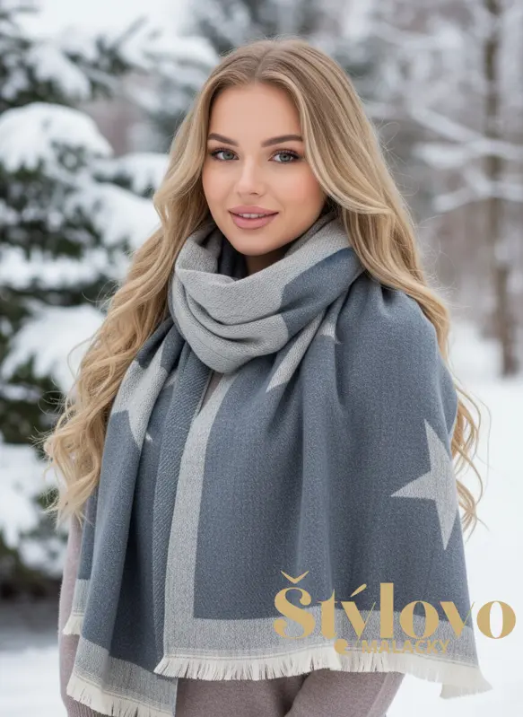 Dámsky šál šedý vzorovaný.