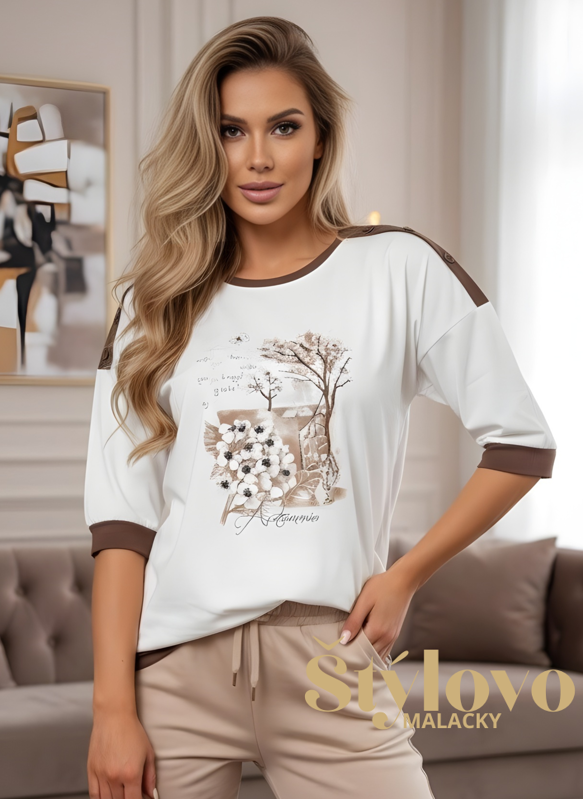 Megi Collection mikina "krajina" biela.