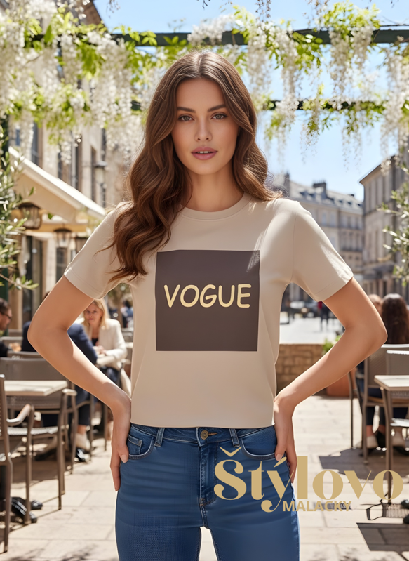 Béžové bavlnené tričko "VOGUE".