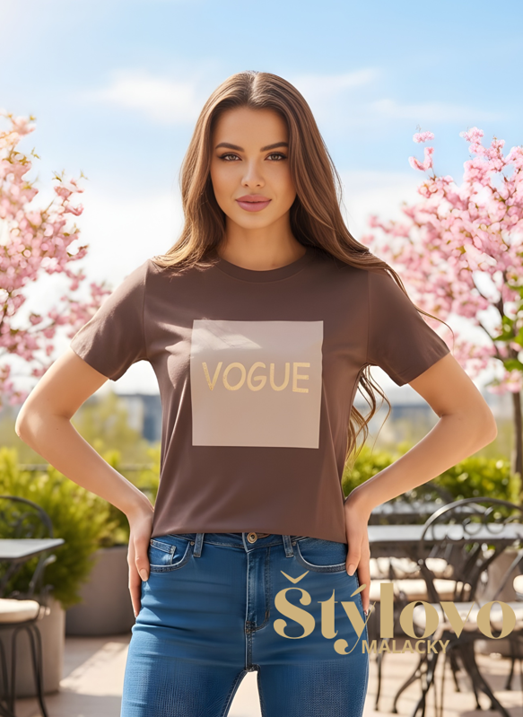 Čokoládové bavlnené tričko "VOGUE".