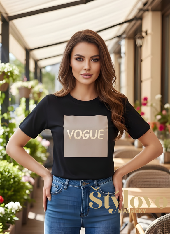 Čierne bavlnené tričko "VOGUE".