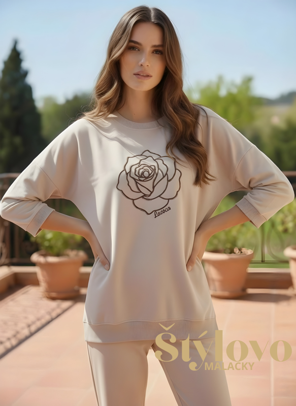 Béžová mikina s veľkou vyšívanou "RUŽOU".
