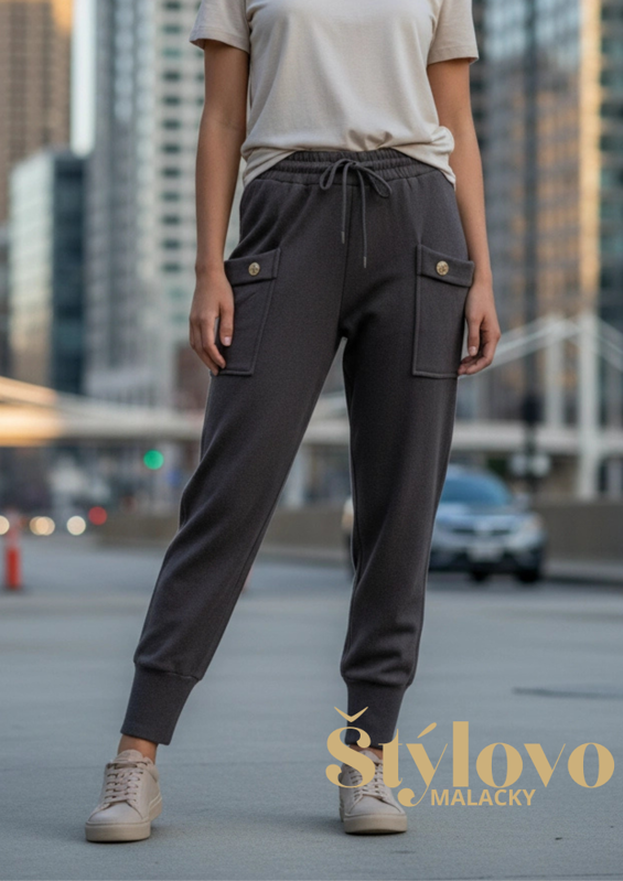 Megi Collection úpletové nohavice šedé.