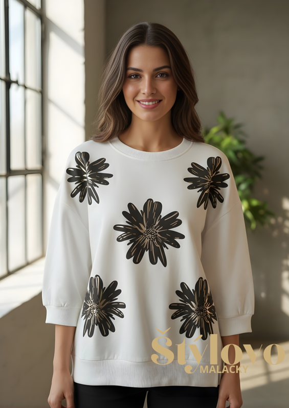 Megi Collection mikina molet "kvety" biela.