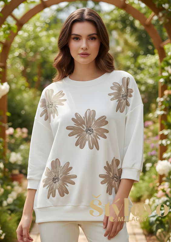 Megi Collection mikina molet "kvety" biela.