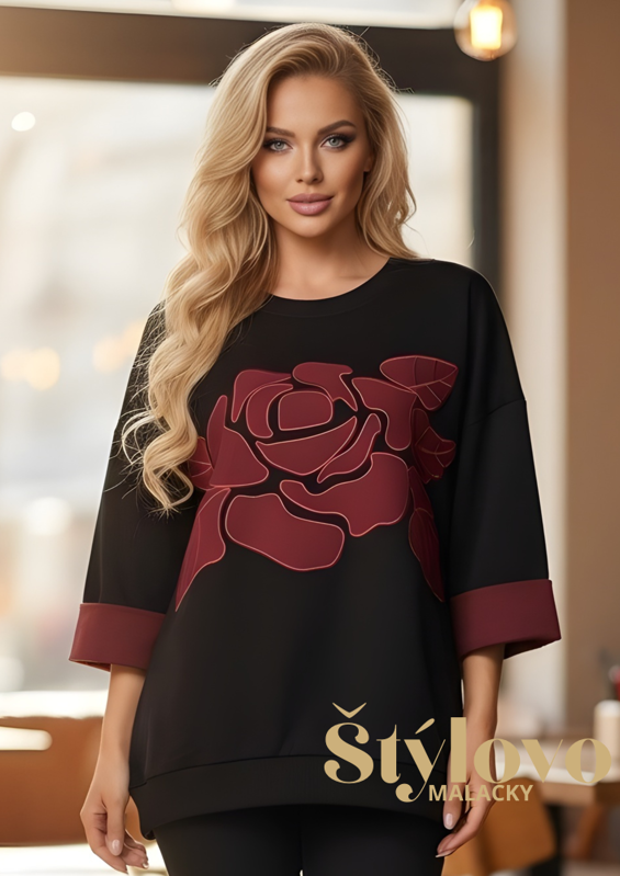 Megi Collection mikina "KVET" čierno- bordová.