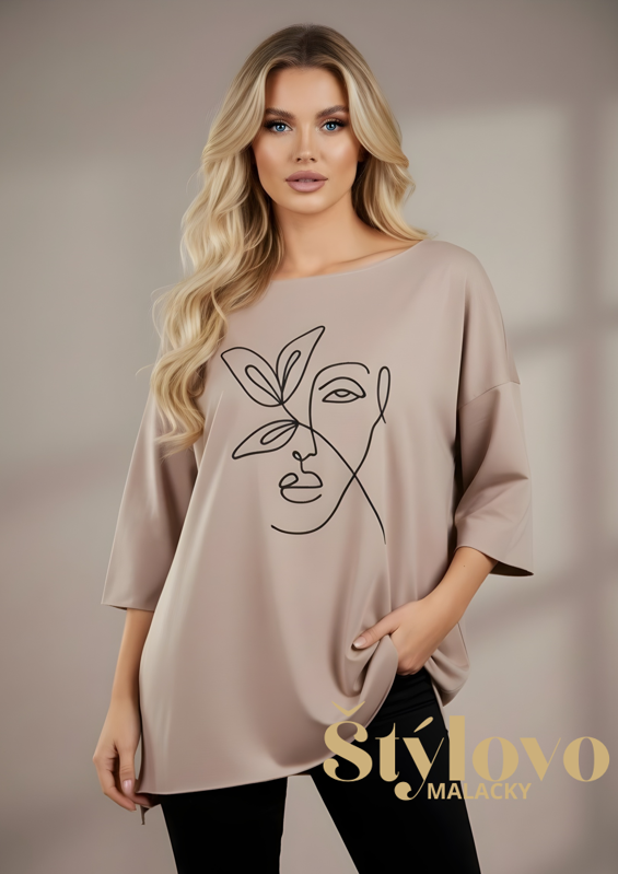 Megi Collection dámska mikina "tvár3" béžová.