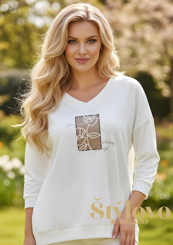 Megi Collection mikina “kvety” bielo-béžová.