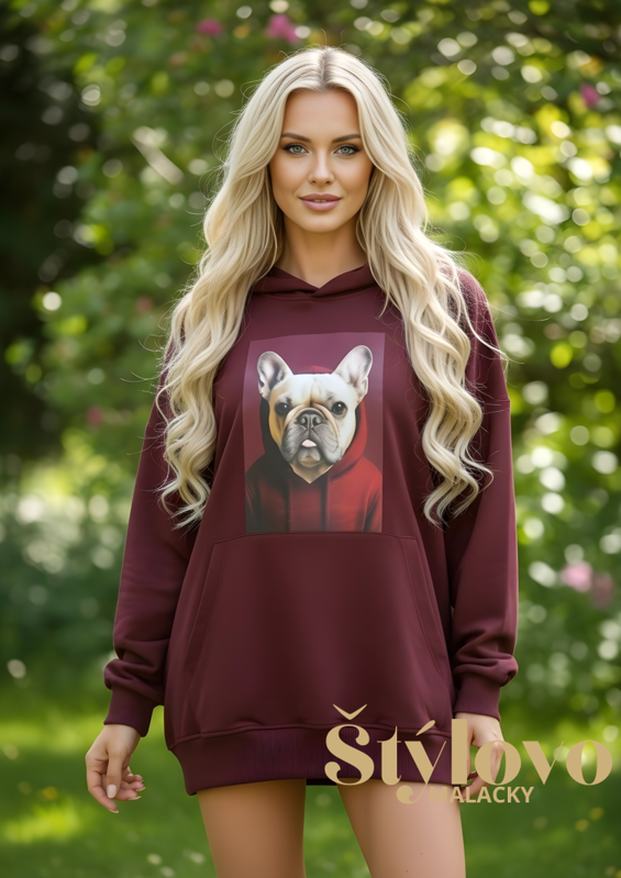 Megi Collection mikina buldoček vínová.