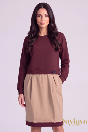 Dámske bavlnené šaty Megi Collection MIN MIN bordovo-béžové.