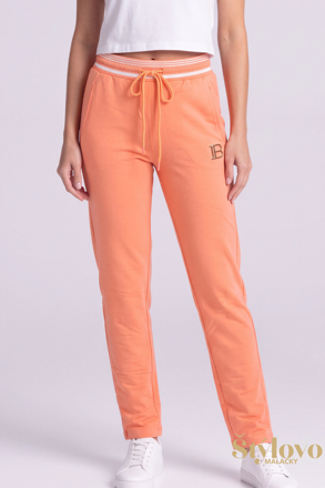 Dámske bavlnené tepláky Megi Collection oranžové so zlatým logom.