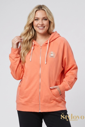 Dámska bavlnená mikina pre plnoštíhle Megi Collection oranžová na zips.