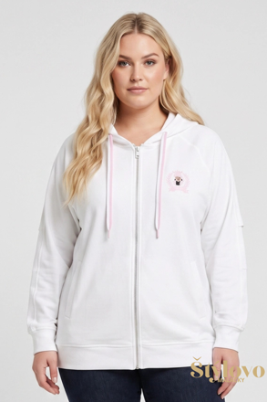 Dámska bavlnená mikina pre plnoštíhle Megi Collection biela na zips.