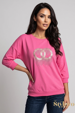 Dámske bavlnené tričko Megi Collection ružové fuxia so zlatým logom.
