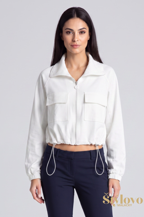 Dámska biela krátka mikina Megi Collection na zips.