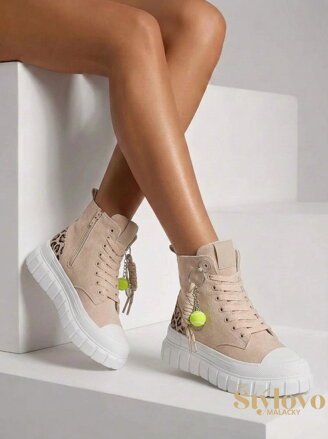 Dámske vysoké tenisky TENNIS – béžové s leopardím detailom.