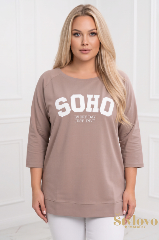 Dámska bavlnená mikina pre plnoštíhle Megi Collection béžová SOHO.