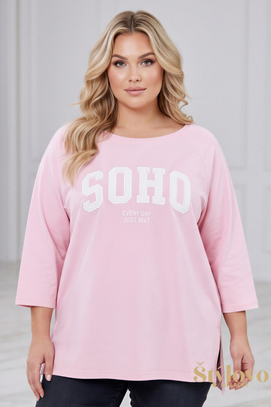 Dámska bavlnená mikina pre plnoštíhle Megi Collection SOHO ružová.