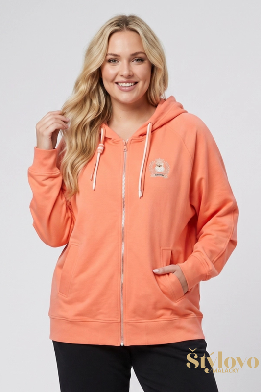 Dámska bavlnená mikina pre plnoštíhle Megi Collection oranžová na zips.