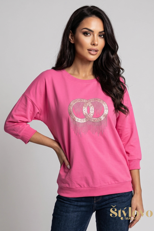 Dámske bavlnené tričko Megi Collection ružové fuxia so zlatým logom.
