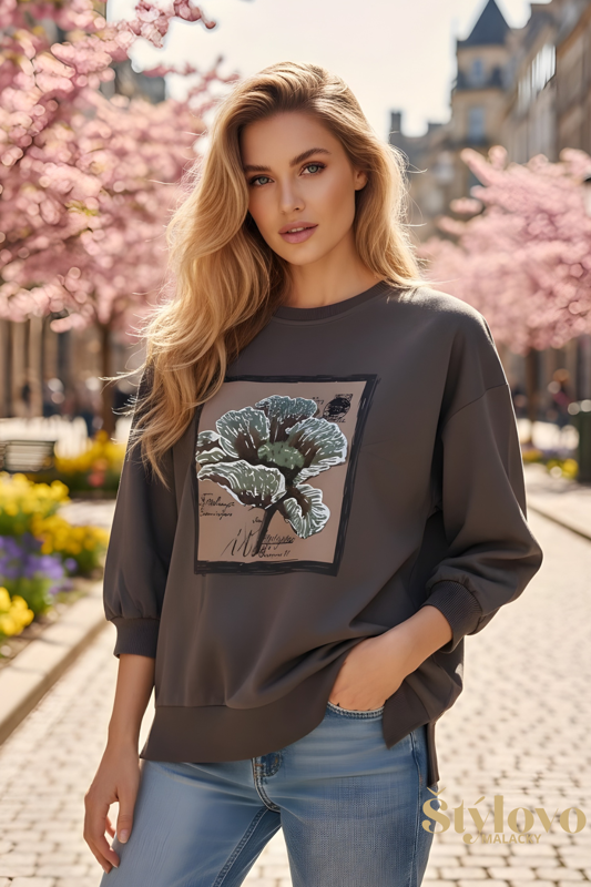Megi Collection mikina "kvet" šedá.