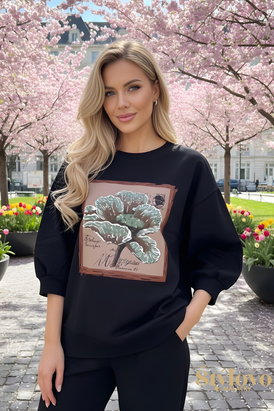 Megi Collection mikina "kvet" čierna.