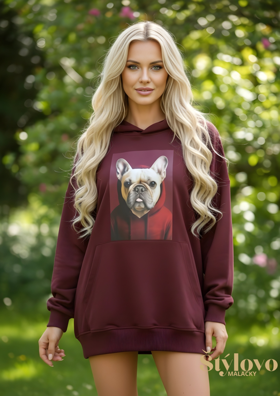 Megi Collection mikina buldoček vínová.