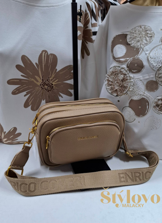 Dámska béžová crossbody kabelka 3 komorová športovo-elegantná.