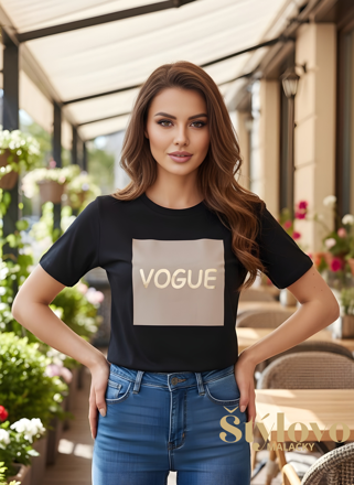 Čierne bavlnené tričko "VOGUE".