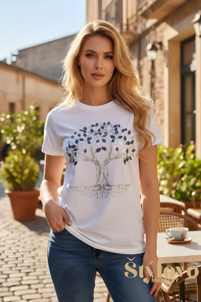 Dámske tričko so stromom života bielo-modré.