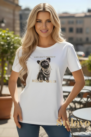 Dámske tričko s módnym psíkom biele vzor 3.