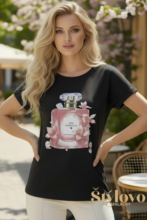 Dámske čierne tričko s parfumom.