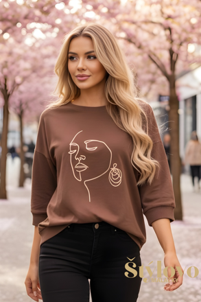 Dámske tričko Megi Collection čokoládové s motívom tváre.