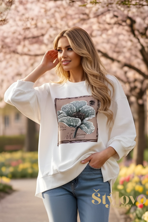 Megi Collection mikina "kvet" biela.