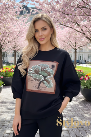 Megi Collection mikina "kvet" čierna.
