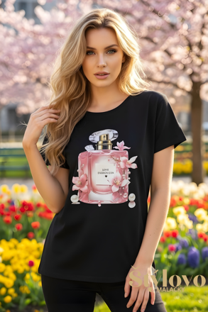Dámske čierne tričko s parfumom.