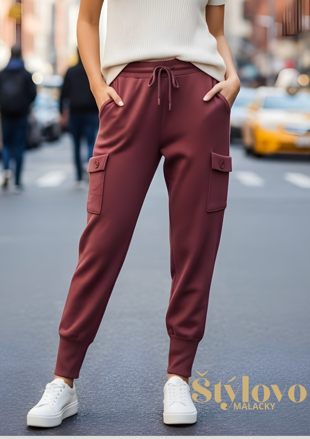 Megi Collection úpletové nohavice bordové.