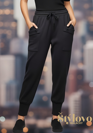 Megi Collection úpletové nohavice čierne.