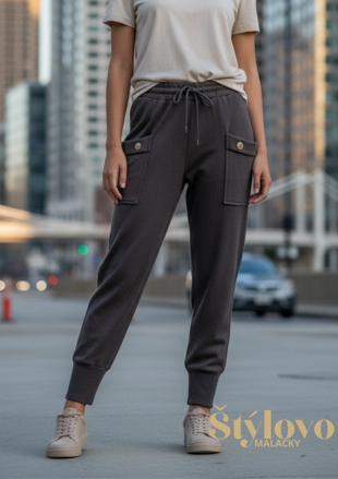 Megi Collection úpletové nohavice šedé.