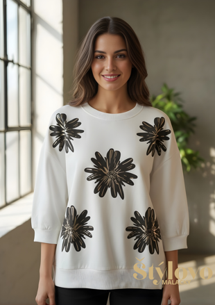 Megi Collection mikina molet "kvety" biela.