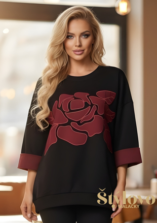 Megi Collection mikina "KVET" čierno- bordová.