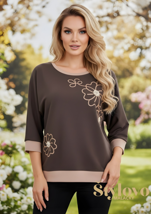 Megi Collection mikina "kvety" šedá.