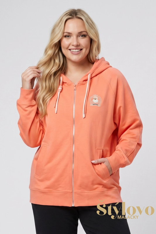 Dámska bavlnená mikina pre plnoštíhle Megi Collection oranžová na zips.