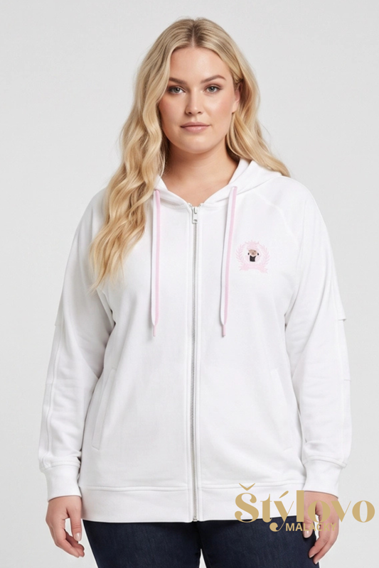 Dámska bavlnená mikina pre plnoštíhle Megi Collection biela na zips.