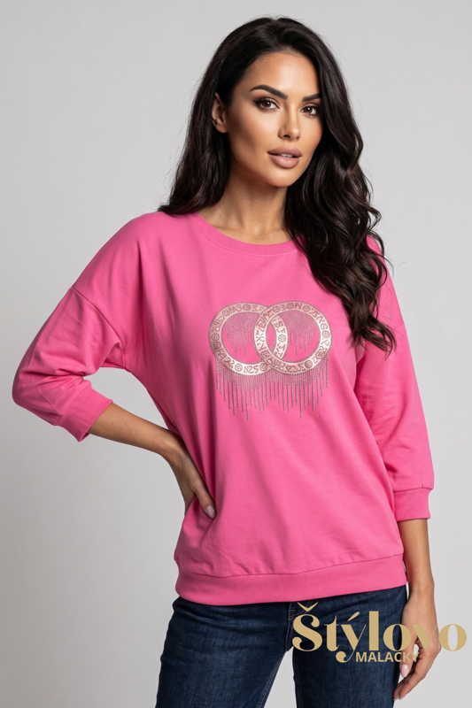 Dámske bavlnené tričko Megi Collection ružové fuxia so zlatým logom.