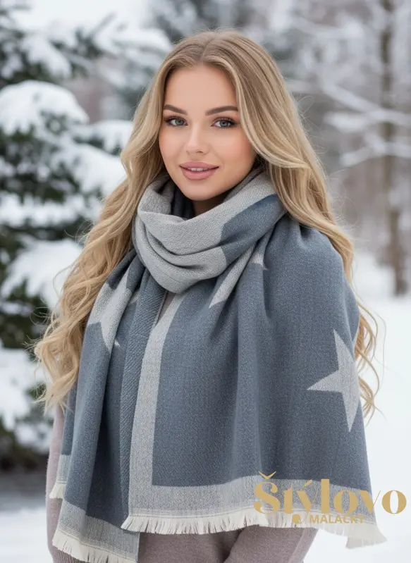 Dámsky šál šedý vzorovaný.