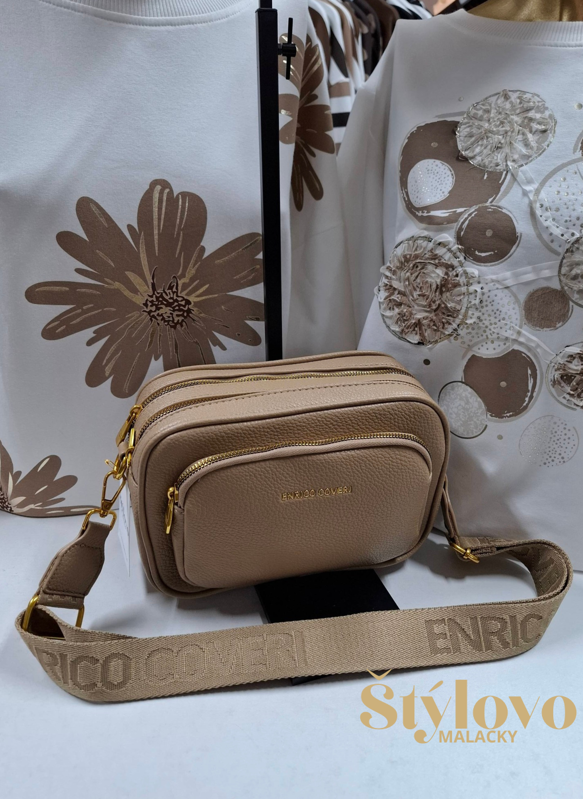 Dámska béžová crossbody kabelka 3 komorová športovo-elegantná.