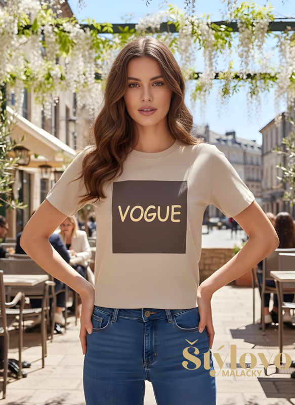 Béžové bavlnené tričko "VOGUE".