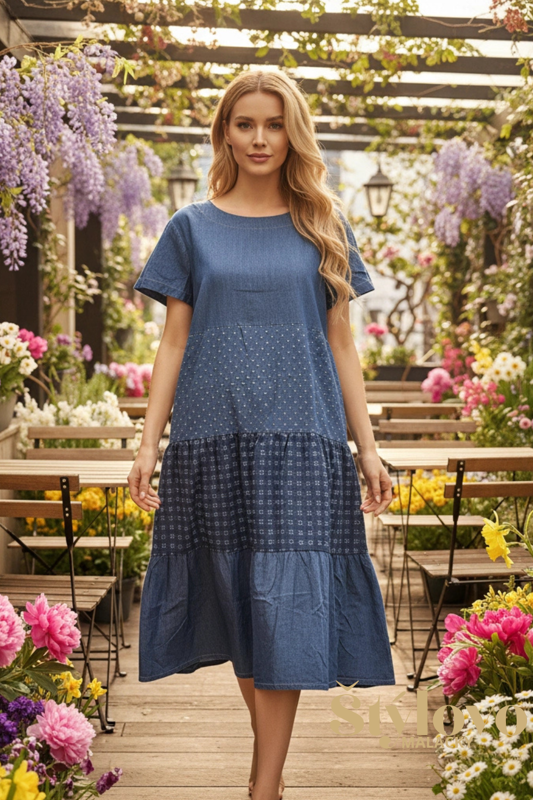 Dámske riflové šaty tmavo modré s vreckami.