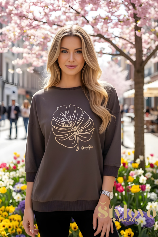 Dámske tričko Megi Collection šedé "list".